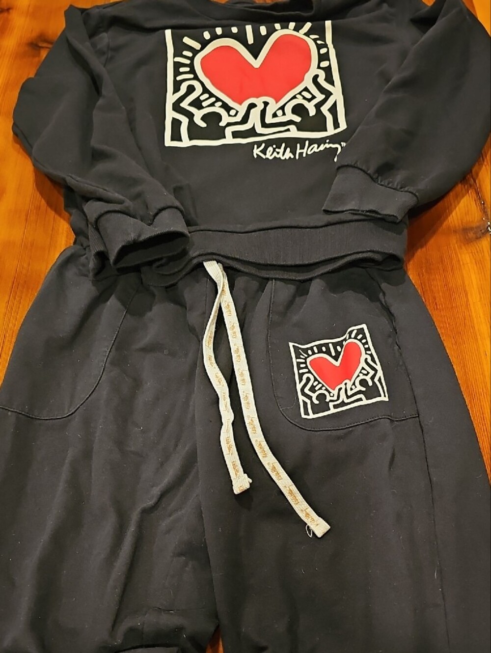 Keith Haring 2-Piece Lounge Set Black Crewneck Sweatshirt Joggers Small
